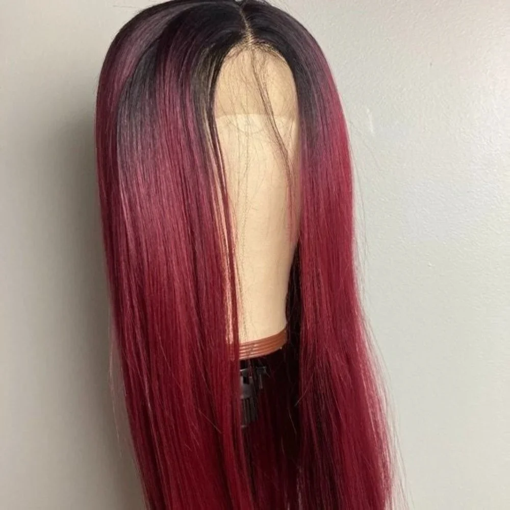 Straight Long Black Red Lace Front Wig